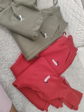 Puma Men's Olive and Red Logo Pullover and Sweatpants Sets